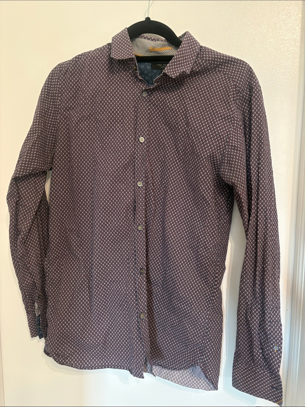 Ted Baker Men's Maroon Geo-Print Long Sleeve Shirt